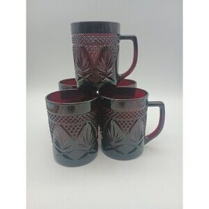Set of  5 Cristal D’Arques Durand Luminarc France Ruby Red Old- Fashioned Mugs
